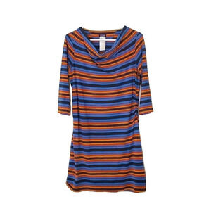 Patagonia Dress Womens Large Kamala Cowl Neck Blue Orange Striped Gorpcore Norm